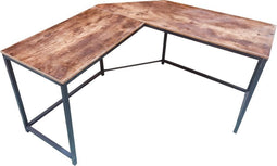 Hoekbureau Stoer - L-vormige computertafel - industrieel vintage - zwart metaal met bruin hout