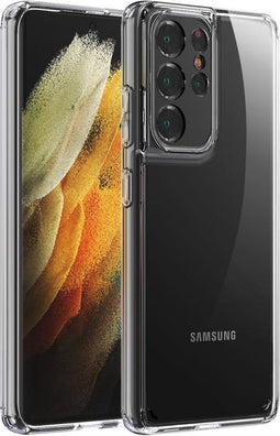 Hoes Geschikt voor Samsung S21 ULTRA Hoesje Backcover Hybride Transparant Siliconen Case TPU Hoesje - Luxe Telefoonhoesje Wallet Case Pasjeshouder PU Leder