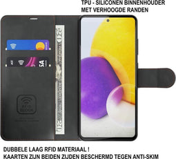 Hoes Geschikt voor Samsung S21 Ultra Hoesje Bookcase met Anti Skim Bescherming - Pasjes RFID Beschermd Cover - Vulcano Black - Luxe Telefoonhoesje Wallet Case Pasjeshouder PU Leder