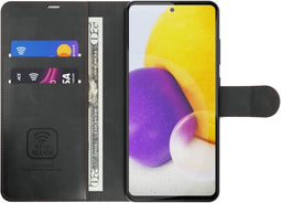 Hoes Geschikt voor Samsung S22 Hoesje Bookcase met Anti Skim Bescherming - Pasjes Cover Vulcano Black - Luxe Telefoonhoesje Wallet Case Pasjeshouder PU Leder