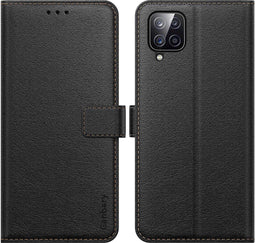 Hoes voor Mobiele Telefoon voor Samsung Galaxy A12 / M12 - Premium Lederen Flipcase - Kaartsleuven - Magneetsluiting - Stand functie - Compatibel met Samsung A12 Beschermhoes - Zwart