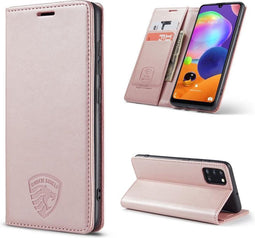 Hoesje Geschikt voor Samsung A31 met Anti Skim Bescherming - Pasjes Bookcase RFID Beschermd Cover - Roze - Luxe Telefoonhoesje Wallet Case Pasjeshouder PU Leder