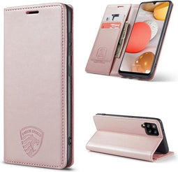 Hoesje Geschikt voor Samsung A42 met Anti Skim Bescherming - Pasjes Bookcase RFID Beschermd - Roze - Luxe Telefoonhoesje Wallet Case Pasjeshouder PU Leder