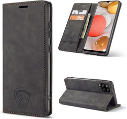 Hoesje Geschikt voor Samsung A42 met Anti Skim Bescherming - Pasjes Bookcase RFID Beschermd - Black - Luxe Telefoonhoesje Wallet Case Pasjeshouder PU Leder