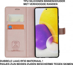 Hoesje Geschikt voor Samsung A72 met Anti Skim Bescherming - Bookcase RFID Beschermd Cover - Roze - Luxe Telefoonhoesje Wallet Case Pasjeshouder PU Leder