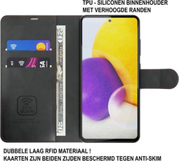 Hoesje Geschikt voor Samsung A72 met Anti Skim Bescherming - Bookcase RFID Beschermd Cover - Black - Luxe Telefoonhoesje Wallet Case Pasjeshouder PU Leder
