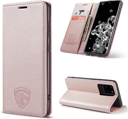 Hoesje Geschikt voor Samsung S20 Ultra met Anti Skim Bescherming - Pasjes Bookcase RFID Beschermd Cover - Roze - Luxe Telefoonhoesje Wallet Case Pasjeshouder PU Leder