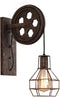 Hoexs - Industriële Katrol Wandlamp - Vintage Muurlamp Binnen – E27 Fitting - Metaal en Hout - Loft Stijl
