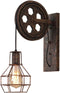 Hoexs - Industriële Katrol Wandlamp - Vintage Muurlamp Binnen – E27 Fitting - Metaal en Hout - Loft Stijl