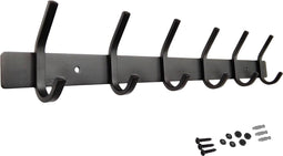 Hoexs Wandkapstok 12 Haken - 45cm - Zwart - RVS - Hangende Kapstok - Inclusief Montagemateriaal - Kapstokken
