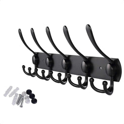 Hoexs Wandkapstok 15 Haken - 45cm - Zwart - RVS - Hangende Kapstok - Inclusief Montagemateriaal - Kapstokken