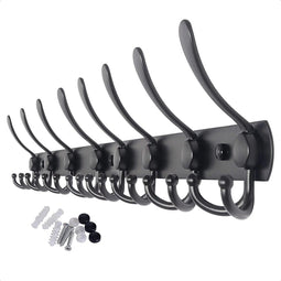 Hoexs - Wandkapstok 24 haken - 75cm - Mat Zwart - Kapstokken - Inclusief Bevestigingsmateriaal - Metaal Kapstok
