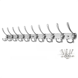 Hoexs - Wandkapstok 30 haken - 96cm - Zilver - Kapstokken - Inclusief Montagemateriaal - Metaal Kapstok