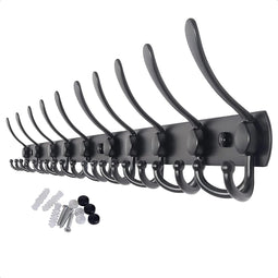 Hoexs Wandkapstok 30 Haken - 96cm - Zwart - RVS - Montagemateriaal