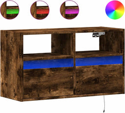 vidaXL - Tv-wandmeubel - met - LED-verlichting - 80x31x45 - cm - gerookt - eiken