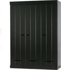 WOOOD Connect Kledingkast 3-Deurs met Lade - Grenen -Zwart- 195x140x53