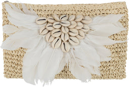J-Line Clutch Tas Met Schelpen/Veren Papier Naturel/Wit