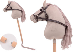 Holly Horse - Hobby paard de luxe met korte stok,ca. 80 cm met halster , stokpaardje voor horsing om op te rijden voor kinderen zonder geluid
