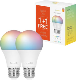 Hombli Slimme verlichting - Wifi lamp E27 color - Geen bridge nodig - 16 Miljoen Kleuren en alle Wittinten - Smart LED - Dimbaar en Tunable - Promopack 1+1