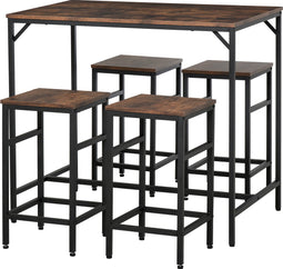 HOMCOM Bartafelset Bartafel met 4 barkrukken 5-delige placemat staal bruin 835-337