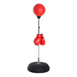 HOMCOM Boksset met verstelbare Punchingball, inclusief bokshandschoenen, 126-144cm, Rood