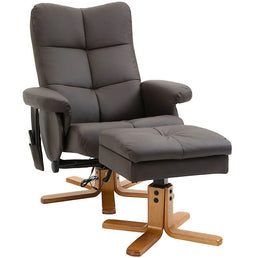 HOMCOM Relaxstoel met Massagefunctie - Inclusief Voetenbank - Kunstleer - 80 x 86 x 99 cm - Bruin