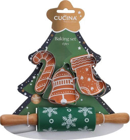 Home & Styling Bakset kids Kerstboom - Deegroller + vormpjes - Groen