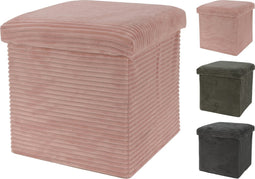 Home & Styling Corduroy Poef met Opbergruimte - Donkergroen - 38x38x38cm