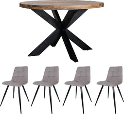 Home67 Set - Eettafel Bob ø130 cm + 4 x Eetkamerstoel Galgary - Velvet Taupe