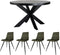 Home67 Set - Eettafel Bob Zwart Mangohout ø130 cm + 4 x Eetkamerstoel Galgary - Velvet Army Green