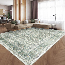 HOMFINE Vintage Rug - Washable Floral Design - Non-Slip 160 x 230 cm Green