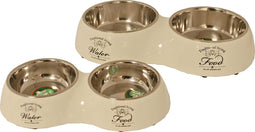 Honden voerbak dubbel water en voer - beige - 27 cm.
