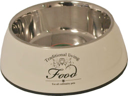 Hondeneetbak plastic/RVS water/food 18 cm beige