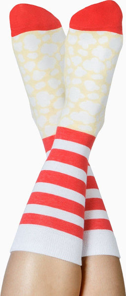 DOIY Retro Popcorn Sokken – One Size – Rood/Wit