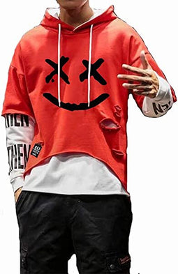 Hoodie heren techwear, hip hop Japanse streetwear patchwork, urban jumper - maat L