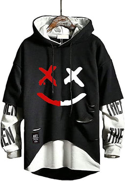 Hoodie heren techwear, hip hop Japanse streetwear patchwork, urban jumper - maat M