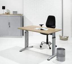 Hoogte verstelbaar bureau T- Poot Work breed 160CM diep 80CM bladkleur Kersen framekleur Zwart (RAL9005)
