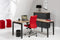 Hoogte verstelbaar hoekbureau Kubus breed 180CM diep 160CM bladkleur Kersen framekleur Aluminium (RAL9006) wingzijde Links