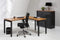 Hoogte verstelbaar hoekbureau Kubus breed 180CM diep 160CM bladkleur Robson Eiken framekleur Aluminium (RAL9006) wingzijde Rechts