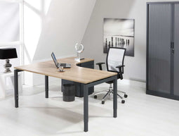 Hoogte verstelbaar wingbureau 4-poot Kubus breed 180CM diep 120CM bladkleur Logan eiken framekleur Antraciet (Ral 7016) wingzijde Rechts