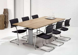 Hoogte verstelbare rechthoekige T-poot vergadertafel Work 200x100cm bladkleur Antraciet eiken framekleur Aluminium (RAL9006)