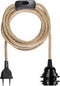 Hoopzi - Stoffen Elektrische Kabel van 4,5M met Lampfitting, Stekker en Schakelaar - Natuur - 1 Fitting Zwart - Creëer Jouw Eigen Hanglamp, Staande Lamp, Hangende Lamp met Bala Koord
