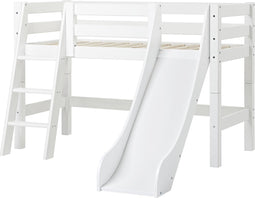 Hoppekids ECO Luxe halfhoogslaper 70x160 cm met glijbaan en schuine ladder, wit.