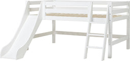 Hoppekids ECO Luxe halfhoogslaper 90x200 cm met glijbaan en schuine ladder, wit.