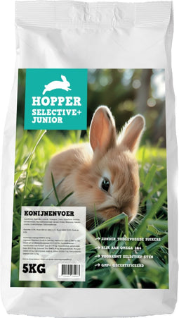 Hopper Selective Junior Konijnenvoer 5kg - Voorkomt selectief eten - Hoog vezelgehalte - Zonder toegevoegde suikers - Geschikt voor jonge konijnen - 5kg
