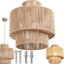 tectake® Plafondlamp Allegra - Hanglamp Boho stijl - Ø32 x 33 cm - Jute lampenkap - 40W - Woonkamer slaapkamer eetkamer