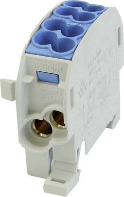 HoraeTec 080110-1-3 Hoofdleiding vertakkingsklem PA, Messing Grijs-wit (RAL 7035), Lichtblauw (RAL 5012) 1-polig 100 A
