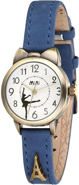 horloge kinderen - Ballerina - Eifeltoren - blauw leren bandje - educatief - communie cadeau - verjaardagscadeau meisje