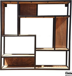HorstDeco- Mango houten wandrek - Industrieel Staal - 80X80