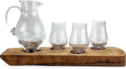 Houder van oude whiskyvaten met Waterkaraf en 3 Proefglazen - Darach en Glencairn Crystal Scotland